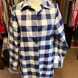 Blue and White Checkered Button-Up Shirt, Longer Length
